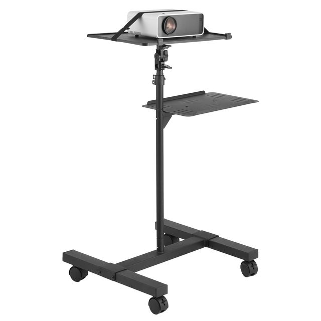 Adjustable Height Projector Stand with Wheels 22.8 57.3 in Dual Tray Projector Mount for Floor Mounting
