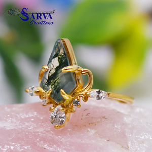 Anillo de Ágata Musgosa Natural, Chapado en Oro Rosa, Plata de Ley 925, Anillo de Diseño Floral Vintage, Joyería con Piedras Preciosas para Mujer - Product Image 4