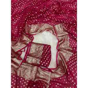 VISCOSA DE MODA GEORGETTE JACQUARD BUTTI CON JACQUARD BORDER WORK SAREE CON BLUSA DESCOSTADA ROSA - Product Image 1