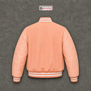 Veste universitaire en laine pêche pour homme, design minimaliste et épuré, coupe contemporaine, look athlétique, design emblématique, ton pêche doux, finition lisse - Product Image 6