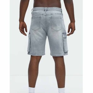 Light Blue Washed Denim <b>Shorts</b> Back Flap Pockets Carpenter Denim <b>Shorts</b> Vintage Hip Hop <b>Wide</b> <b>Leg</b> Baggy <b>Shorts</b> - Product Image 3