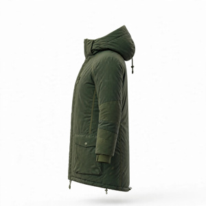 Veste matelassée à capuche pour homme, couleur olive, manches longues, imperméable, couleur unie, polyester, hiver, décontractée, épaisse, fermeture éclair - Product Image 4