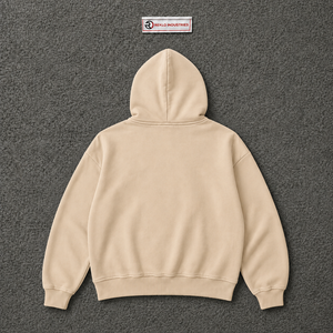Sudadera con capucha extragrande beige con cremallera completa, estampado gráfico Wake Up, estilo urbano, para hombre, de tejido grueso, corte casual personalizado - Product Image 6