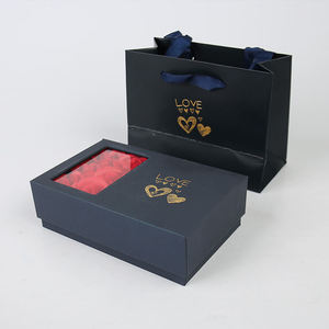 Valentine's Day Custom Jewelry Gift Box Set Gold Foil Embossed UV Advantage Includes <b>Ring</b> Paper Bag Soap Rose-Made Cardboard - Product Image 2