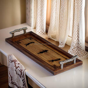 Plateau de rangement en bois d'acacia nordique à succès, plateau rectangulaire en bois pour le petit-déjeuner, les fruits, le thé, les desserts, les gâteaux, par FWE - Product Image 1