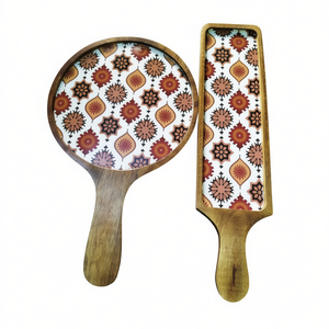 ถาดเสิร์ฟไม้ทำมือลายพิมพ์สวยงาม สำหรับชา กาแฟ อาหารเช้า ของว่าง - ถาดตกแต่ง - Product Image 2