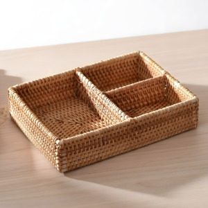Bandeja de cubiertos de ratán, organizador de cubiertos de madera, bandejas de alta calidad, contenedores seccionados para utensilios - Product Image 1