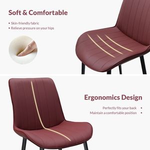 Set di Sedie da Pranzo in Pelle PU Rosso Vino con Gambe in Metallo, Sedia Senza Braccioli con Motivo a Onde per Cucina, Ristorante, Soggiorno - Product Image 2