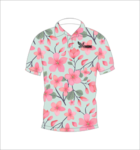<b>Light</b> Pink Rose Floral Polo Shirt Green <b>Leaf</b> Pattern Short Sleeve Summer Casual Front Back View - Product Image 3