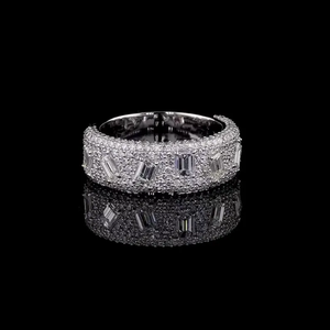 Bague Moissanite Diamant Baguette Sertie de Pierres, Bande en Argent 925, Style Hip Hop, Luxe, pour Mariage, Unisexe - Product Image 1