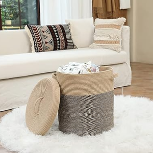 Panier de rangement tissé beige et noir pour vêtements, papier toilette, paniers décoratifs pour étagères, organisateur de salon, exportateur en gros, vente en vrac - Product Image 4