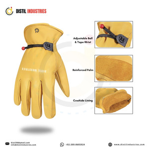 Guantes de trabajo de cuero para hombre, guantes de piel de vaca amarilla, resistentes, de seguridad, para conductor, soldador, mecánico, elásticos. - Product Image 3