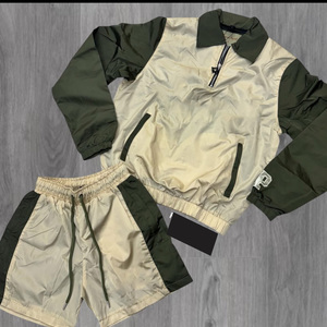 Fully Customised Nylon Windbreaker Tracksuit 2 Piece Set <b>Men's</b> <b>Half</b> <b>Zip</b> Up <b>Jacket</b> With Drawstring Quick Dry Shorts In All Colors - Product Image 5