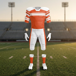 Uniforme de football américain sur mesure qui se démarque grâce à sa coloration orange vibrante et ses rayures blanches audacieuses sur la poitrine. - Product Image 5