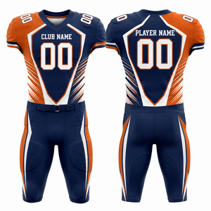 Conjunto de Uniforme de Fútbol Americano Sublimado Personalizado de Minnesota, Cuello en V, Manga Corta, Absorbe la Humedad, Uniforme Regular, Azul Marino y Naranja, para Hombre - Product Image 1