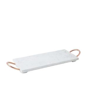 Round White Marble <b>Tray</b> with Gold Handles Elegant Luxury Serving <b>Tray</b> Decorative Marble Platter for <b>Kitchen</b> and Dining - Product Image 5