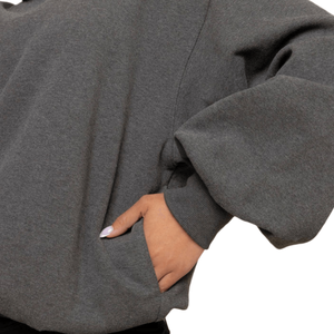 Sweat-shirt oversize gris anthracite pour femme, col montant, en molleton épais de qualité supérieure, à manches longues, pull décontracté minimaliste - Product Image 5