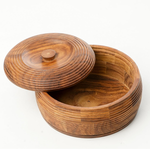 Caja Redonda de Madera Artesanal para Chapati, Roti Dabba con Tapa, Ecológica, de Madera de Mango, para Olla Caliente - Product Image 2