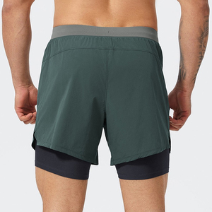 Men's Solid Green Quick Dry Drawstring Sport Shorts <b>Mid</b> Waist Woven Polyester Short Shorts - Product Image 4