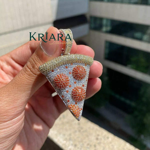 Colgante de Rebanada de Pizza, Chapado en Plata 925, con Diamante Cultivado en Laboratorio, Charm Bonito para Uso Diario, Joyería Unisex - Product Image 3