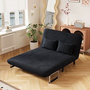 Divano Letto Convertibile in Velluto Nero da 55 Pollici, Pieghevole in Tre Parti, con Schienale Regolabile e Cuscino, Chaise Longue per il Relax - Product Image 4