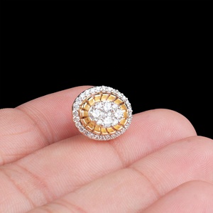 Pendientes de Oro Amarillo Sólido de 14k con Diamantes Naturales en Forma Ovalada y Halo, Joyas Memoria, Venta al Por Mayor - Product Image 6