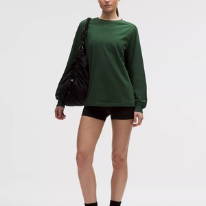 Camiseta de Punto de Manga Larga y Cuello Redondo para Mujer, Color Sólido, Corte Regular, Informal, para Todas las Temporadas, Transpirable, 100% Algodón Jersey, ODM - Product Image 3