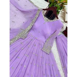 Vestido de Diseñador con Corte en A para Fiestas, Completamente Cosido, con Falda y Dupatta, Cintura Imperio - Product Image 6
