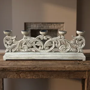 Vintage Whitewashed Wooden Gate Candle Holder Stand <b>Rustic</b> Farmhouse <b>Console</b> <b>Table</b> Entryway Decor for Bedroom Living Room - Product Image 5