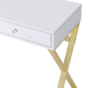 Toeletta Coleen con Finitura Bianca e Oro, Specchio e Vassoio Portagioie - Product Image 2