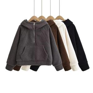 Oversized Embroidered Print Fleece <b>Hoodie</b> Half <b>Zip</b> Pullover Unisex Casual Winter Sweatshirt Solid Color Regular Fit <b>Pocket</b> - Product Image 1