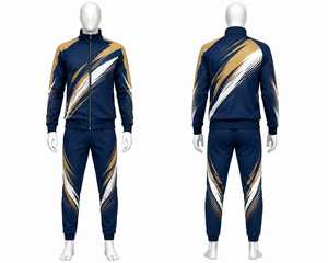 ชุดวอร์มผู้ชายสีน้ำเงินกรมท่าทอง แจ็คเก็ตซิป กางเกงจ็อกเกอร์ ชุดกีฬา ชุดลำลอง - 2 ชิ้น - Product Image 1