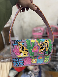 Indian Women's Elegant Boho Designer Sling Bag Handmade Cotton <b>Beads</b> Embroidery Evening Shopping Party Shoulder Clutch Bags - Product Image 6