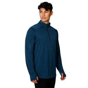 Camiseta Casual para Hombre con Media Cremallera, Color Azul Marino, Manga Larga, Estilo Urbano, Lisa, con Diseño Personalizado - Product Image 4