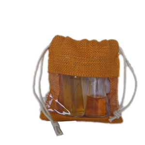 Wholesale Personalized Jute <b>Drawstring</b> Clear PVC Window <b>Pouch</b> Gift Bags Christmas Logo Promotional Washable Medium Size - Product Image 1