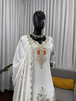 Conjunto de Salwar Kameez Blanco Bordado Reversible de Secado Rápido, Kurta de Faux Georgette, Pantalón y Dupatta, Traje Tradicional Indio Pakistaní
