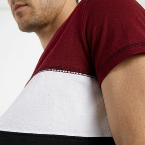 T-shirt Homme en Coton Tricoté 100% Écologique à Blocs de Couleurs, Manches Courtes, Col Rond, Coupe Ample Décontractée – Rouge, Blanc, Noir – Vente en Gros - Product Image 4