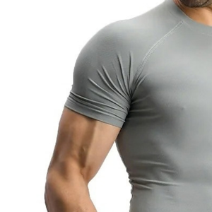 Camiseta de Compresión Gris de Manga Corta para Hombre, Cuello Redondo, Ajustada, para Gimnasio, Entrenamiento, Deporte, Ropa Deportiva, Capa Base - Product Image 3