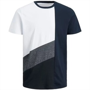 Men's Color Blocked Geometric Print Knitted Short Sleeve O-Neck T-<b>Shirt</b> Regular Fit Casual Wear - Product Image 1