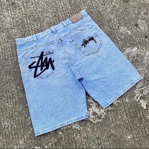 Pantalones Cortos de Mezclilla para Hombre, Estilo Urbano, con Estampado Personalizado, Desgastados, Vintage, Transpirables, Resistentes al Viento, con Parches, Estilo Holgado - Product Image 2