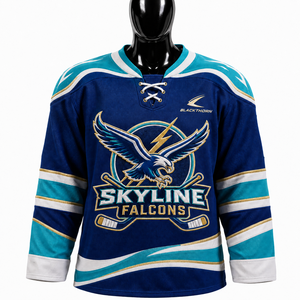 Conjunto de Jersey de Hockey sobre Hielo Sublimado, Manga Larga, Cuello en V, Absorbe la Humedad, 100% Poliéster, para Hombre Adulto - Product Image 1