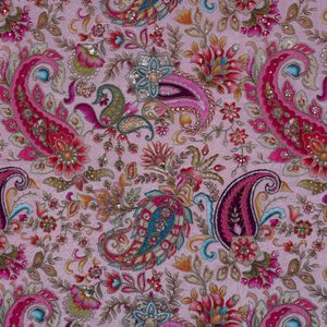 Tissu en crêpe de soie tissé de poids moyen, brodé de sequins, motif Paisley, rose lilas, pour vêtements de mariage/occasions spéciales - Product Image 5