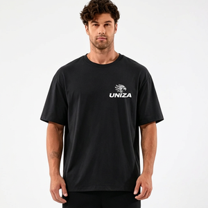 Uniza Men's <b>Red</b> Slim Fit Cotton/Bamboo Fiber Short Sleeve O-Neck Casual Gym T-<b>Shirt</b> with Front Logo Quick Dry & Breathable - Product Image 1