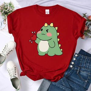 T-shirts décontractés à manches courtes pour femmes, doux, style streetwear, sport, hip-hop, avec imprimé « Cute Little Dinosaur Confesses Love » - Product Image 1