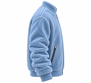 Chaqueta de Forro Polar Sherpa 100% Personalizada para Hombre, Color Azul Cielo, Cierre Metálico, Abrigo Sherpa Grueso para Invierno, Directo de Fábrica, OEM - Product Image 6