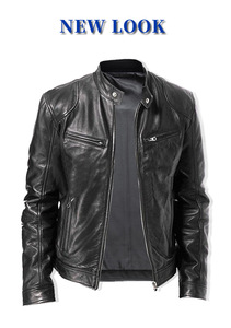 Veste en cuir marron pour homme, manches longues, style automne, vêtements de moto - Product Image 4