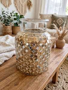 Petite lanterne décorative en verre miroir doré, résistante à la chaleur, pour la maison, les mariages, la décoration de table - Product Image 1
