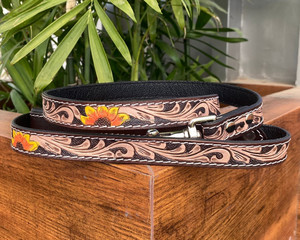 Correa de cuero de vaca personalizada para entrenamiento de perros, superventas, correa de lujo para mascotas de cuero Floral mecanizada a mano, correa para caminar para perros medianos y grandes - Product Image 2