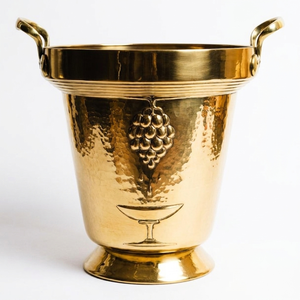 Hammered Copper Wine Cooler Round Shape Metal Vintage Style Handmade Ice Bucket Fruit Pattern Party Beverage Holder - Product Image 1