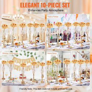 10 pièces de supports floraux de mariage en cristal de 55 cm/21,65 pouces de hauteur, en métal doré, pour présentation florale, décorations de table et centres de table pour mariages - Product Image 2